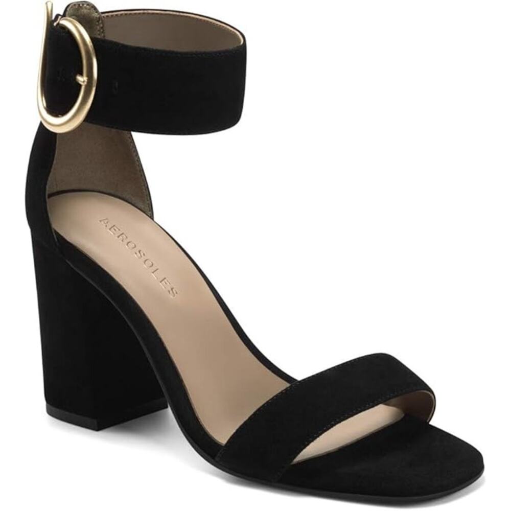 NWT Aerosoles Women's Landon Heeled Sandal, Black Suede, 10.5